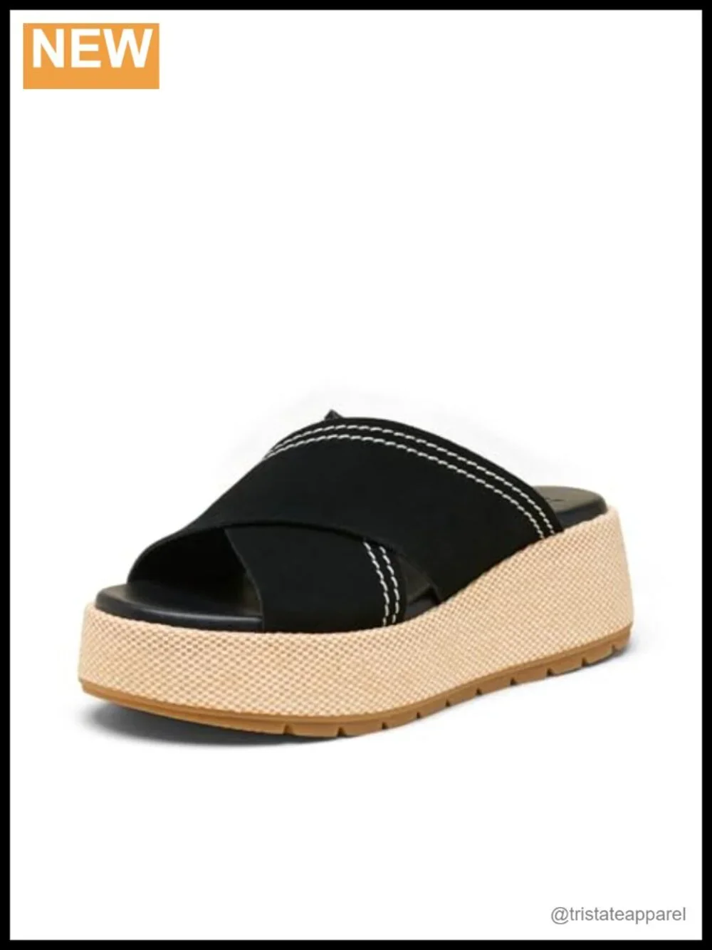 Suede Platform Slide Sandals Cushioned EVA Footbed Raffia Wrapped Casual